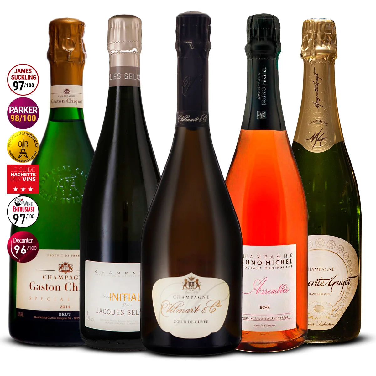5 Champagne Set: Gaston Chiquet Special Club, Jacques Selosse Initial, Vilmart & Cie Cœur de Cuvée, Bruno Michel Rosé Assemblée, Marie-Courtin Efflorescence 5×750 ml
